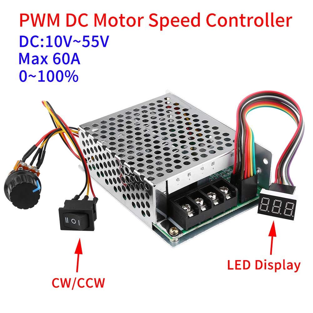 Akzon Regulator Prędkości Silnika Szczotkowego DC PWM z Przełącznikiem Rewersyjnym i Wyświetlaczem Cyfrowym DC10V-55V C/CCW