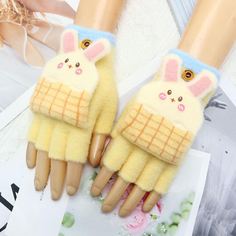 Children's Winter Wool Flip-Top Gloves - Warm, Cartoon Design for Elementary Boys & Girls