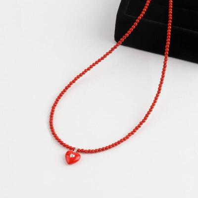 Heart Necklace Vivid Adjustable Silver Red Beads