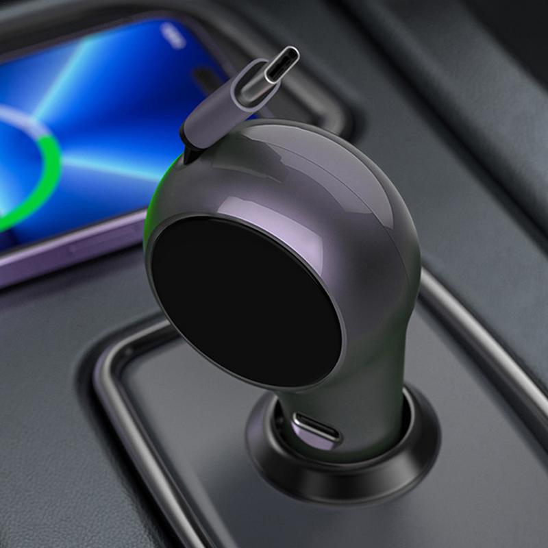 Carregador portátil super rápido para carro, carregador flash tipo C, carregador de telefone para carro, cabo retrátil, carregadores de celular, suprimentos para veículos