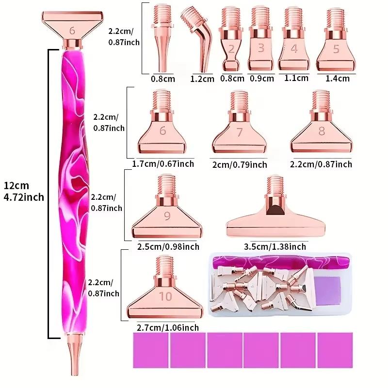 Resin Diamond Painting Pen Kit with 12 Interchangeable Metal Tips, 6 Wax Blocks, and Clear Storage Case for 5D Diamond Painting Art Crafts Supplies