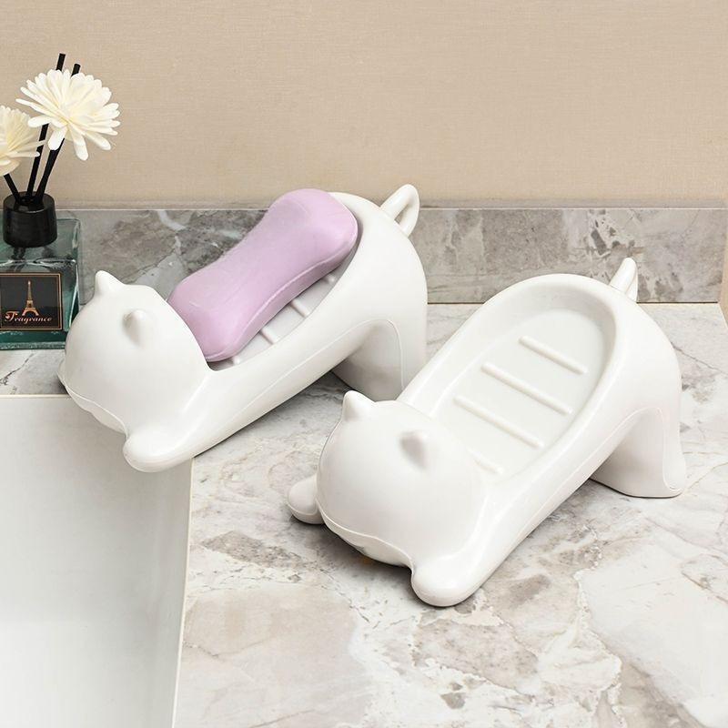 1pc Cartoon Cute Cat Soap Box Creative Soap Box Storage Rack Sanitary Drain Box Water Bath Bathroom