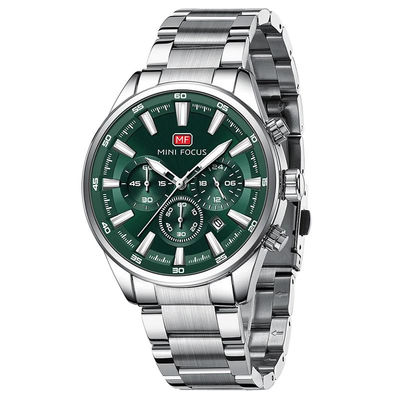 Mens Chronograph Watch Waterproof Quartz Wristwatch Steel Band Casual Business Male Clock Night Glow Display