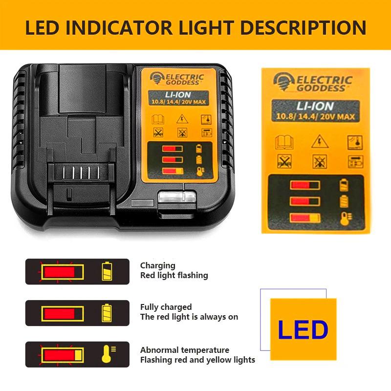 Electric Goddess Lithium Battery Charger With LED Display 10.8V 14.4V 20V Battery Charger For 20V Battery Pin