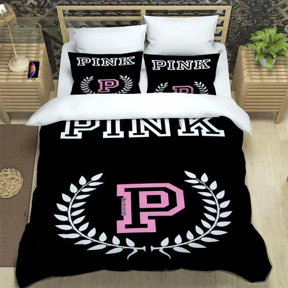 Exquisite 3D Letter Cartoon Secret Wallpaper Pink Digital Printing Bedding Set Duvet Cover Comforter Bed Boys Girls Gift