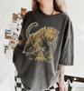 Fierce Leopard Chains Graphic T-Shirt, Retro Wild Cat Lover Tee