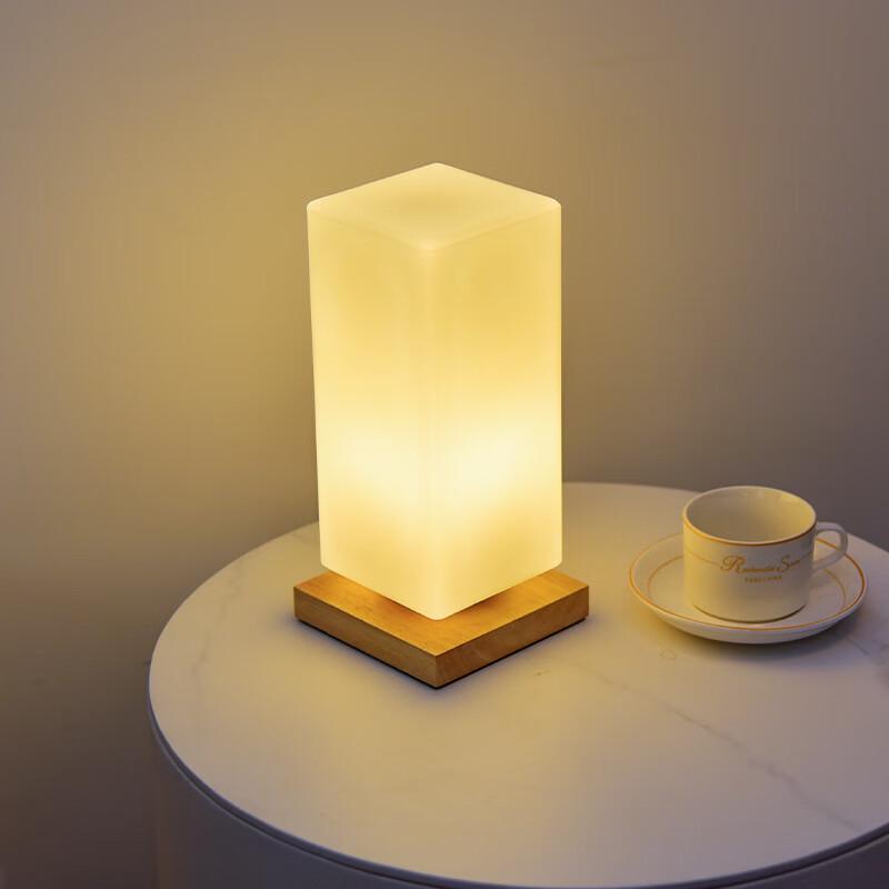 Decorative Cylindrical Glass Bedside Lamp with USB Warm Light