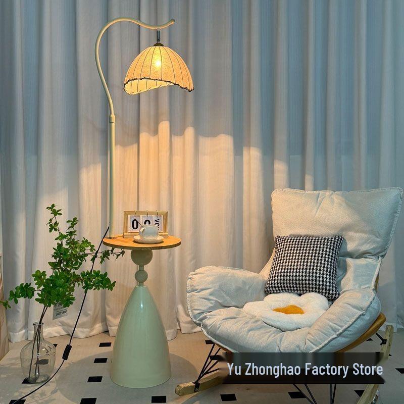 Cream Floor Lamp with Storage and Coffee Table for Living Room and Bedroom Decor