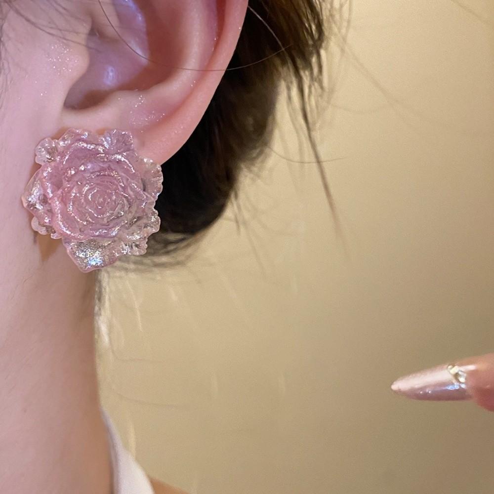 Resin Floral Stud Earrings Gradient Color Women Earrings Exquisite Flower Earrings Girls