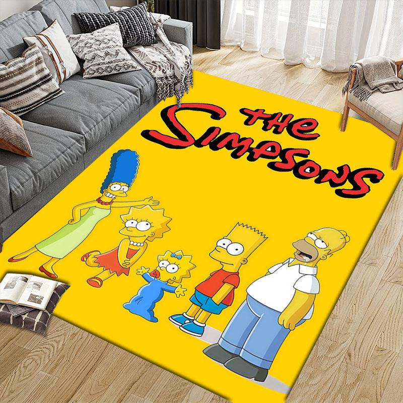 The Simpsons Poster Flannel Printed Carpet, Home Sofa Decoration for Living Room & Bedroom, Non‑Slip Play Flannel Floor Mat for Game Room