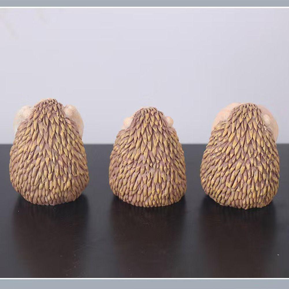 3pcs Cartoon Hedgehog Statue Resin Miniatures Figurine Crafts Animal Sculpture  Gift