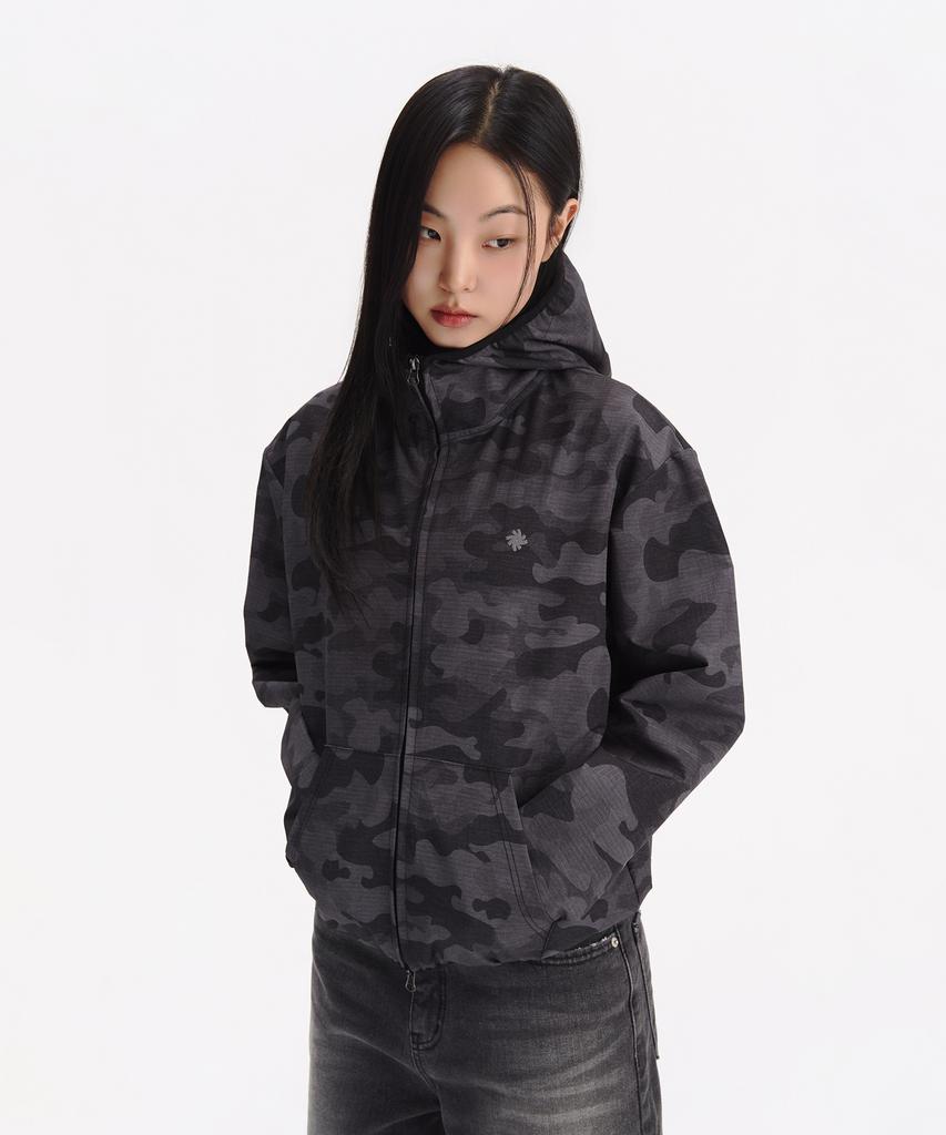 Slow Record House Ripstop Camo Windbreaker_Charcoal