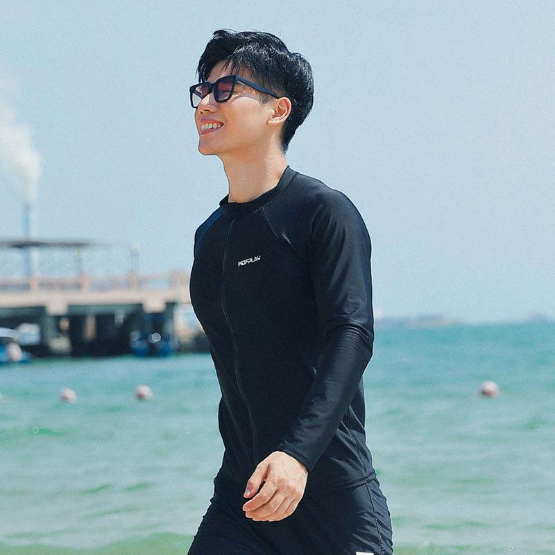 Costum de scufundare și surfing cu uscare rapidă pentru bărbați: Mânecă lungă, design split, protecție solară, protecție împotriva meduzei, croială subțire, cu fermoar.