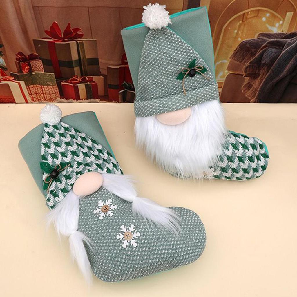 Christmas Stocking Decorations Green Christmas Knitted Dwarf Socks Christmas Tree Ornaments Festive Candy Bag For Coin Toys