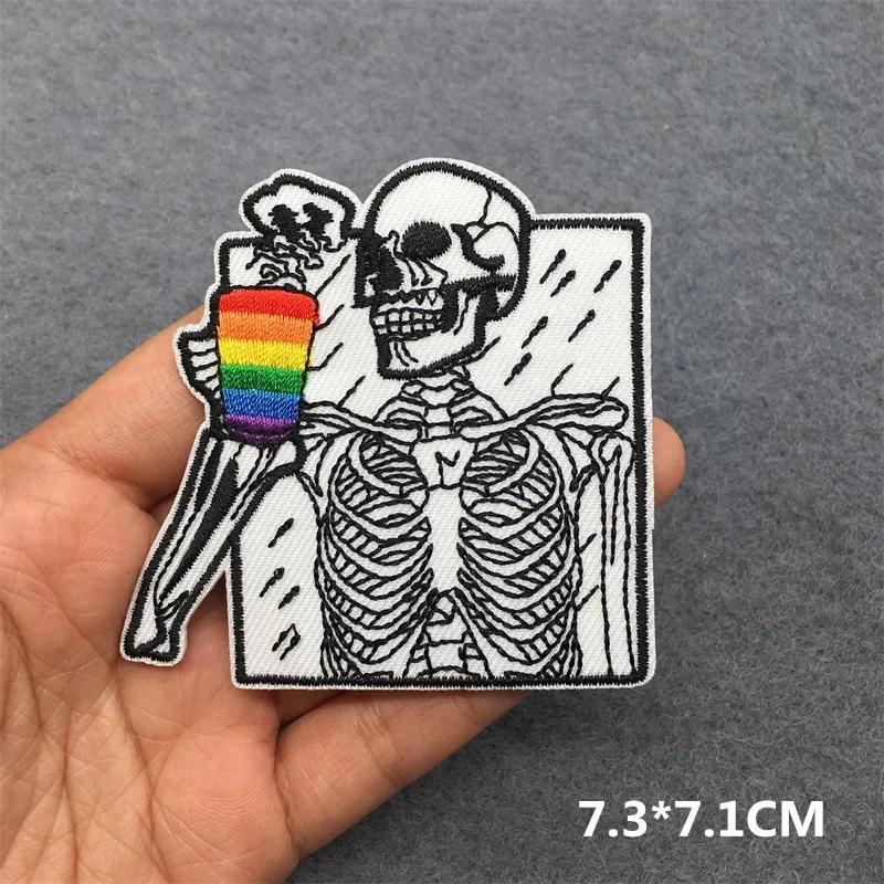 Embroidered Patches On Clothes Punk Patches For Clothing Diy Skull Stripes Stickers Cartoon Patches Appliques Badges
