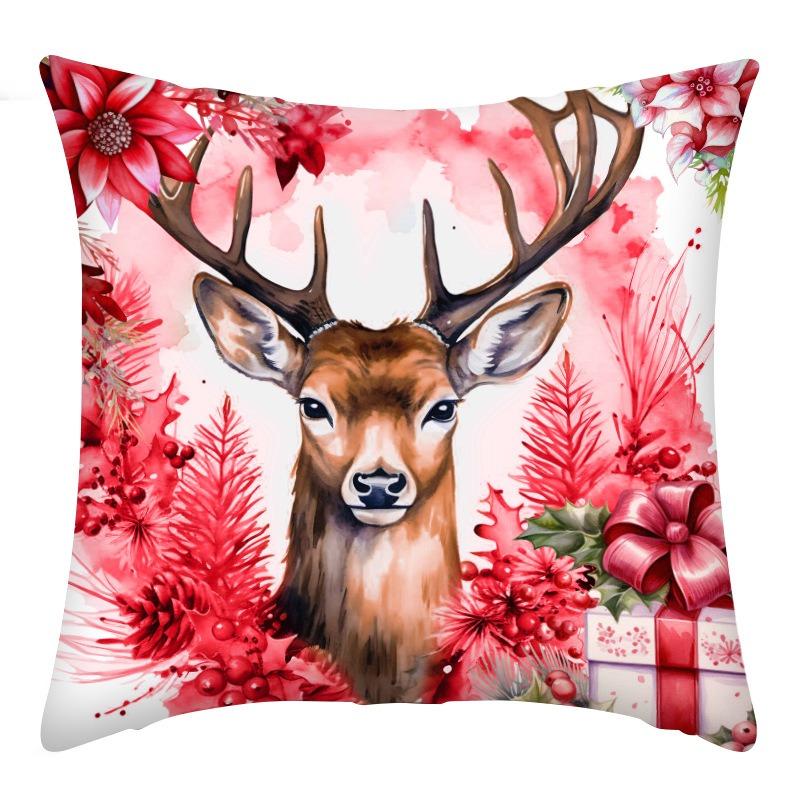 Christmas Home Decoration Pillow Cover Santa Claus Snowman Fawn Print Sofa Cushion Suite Room Decoration Friend Gift