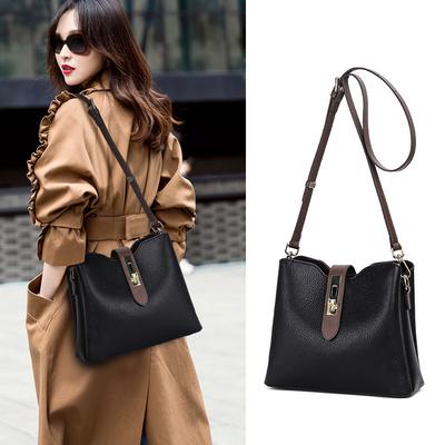 New Bag Bucket Bag Handheld Crossbody Bag Fashionable Niche Light Luxury Shoulder Bag Genuine Leather Women's Bag