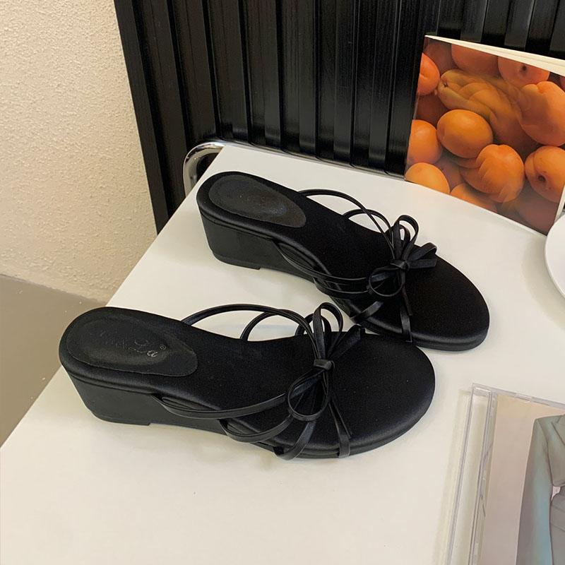 Fashion Fashion Shallow Ladies Wedges Low Heel Sandals Shoes Female Summer Beach Round Toe Women Wedges Slides Sandals Shoes Slippers