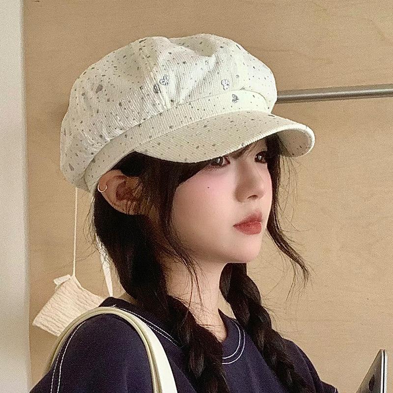 Sweet Autumn Hat Women's Love Hot Stamping Duck Tongue Beret Versatile High-end Face Small Octagonal Hat