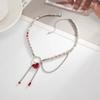 Salircon Gothic Red Love Heart Acrylic Rhinestone Pendent Neckalce Women Trendy Handmade CCB Beaded Tassel Chain Choker Jewelry