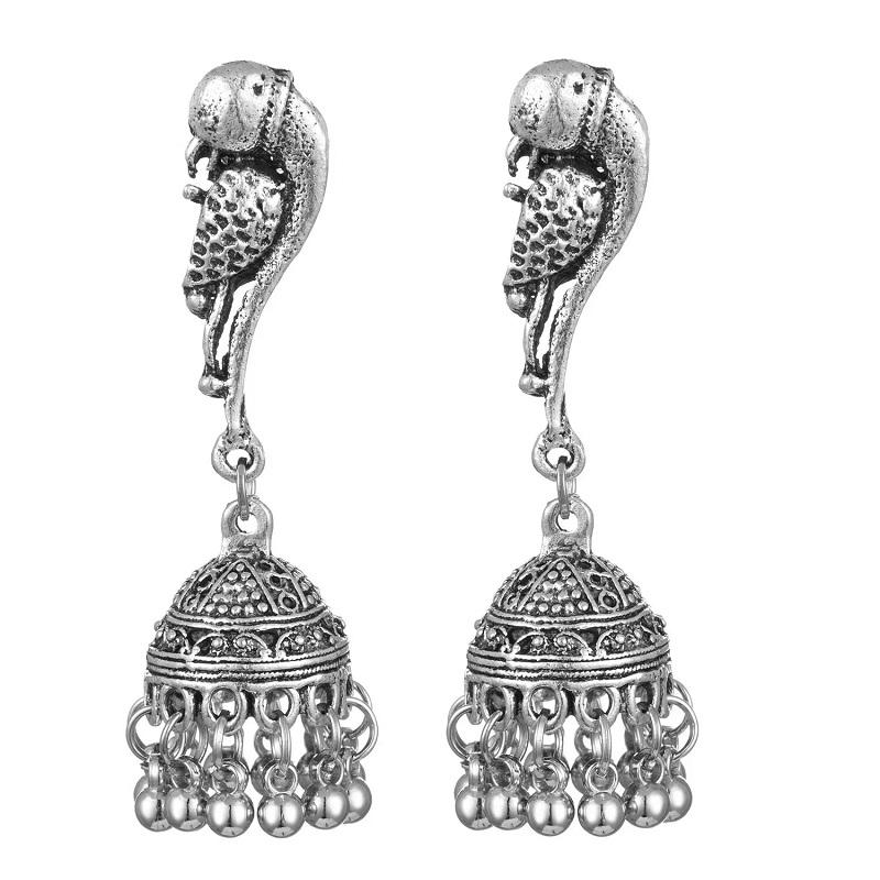 HuaTang Vintage Gold Silver Color Metal Dangle Hollow Earrings for Women Geometric Carved Ethnic Earring Indian Jewellery
