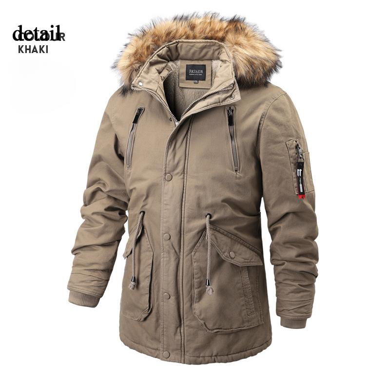 Giacca parka foderata in pile da uomo, giacca imbottita con cappuccio, calda giacca invernale antivento spessa con tasche, giacca a vento, cappotti tattici per uomo