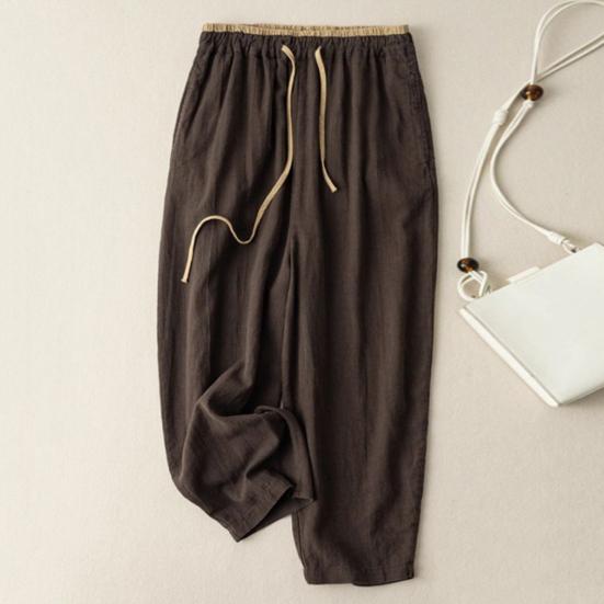 Dame Haremsbukser Snøring i midjen Vide ben Casual Bukser Enkelfargede Ankellange Bukser for Trening Hverdagsbruk