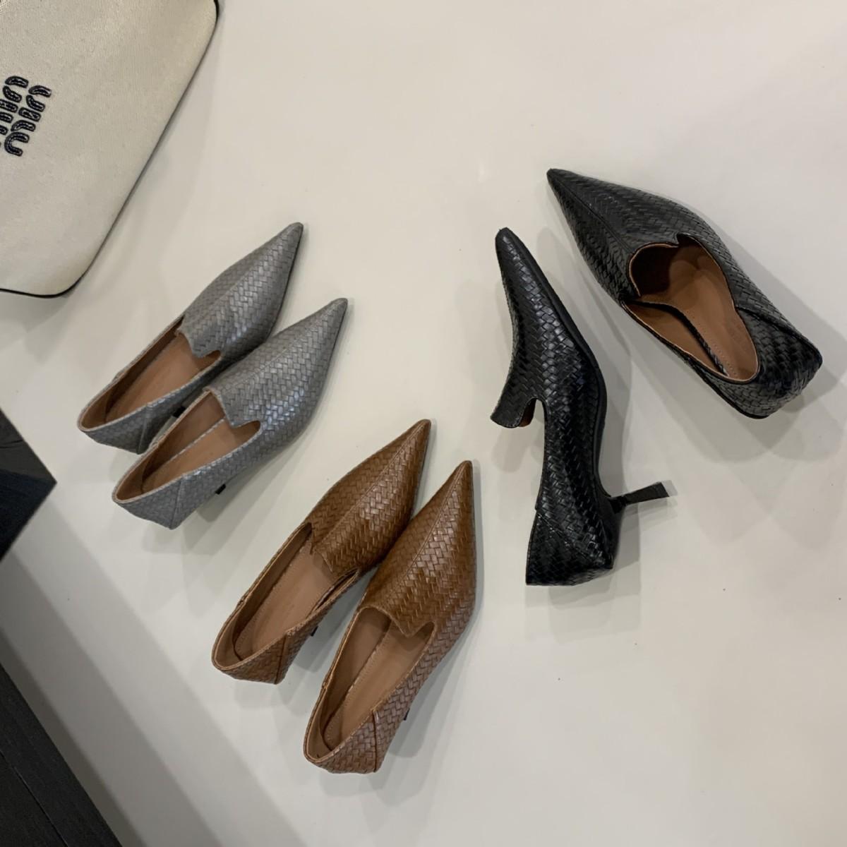 

2025 new pointed thin high heel shallow mouth versatile OL woven plaid foot cover commuter work women s single shoes 39 коричневый