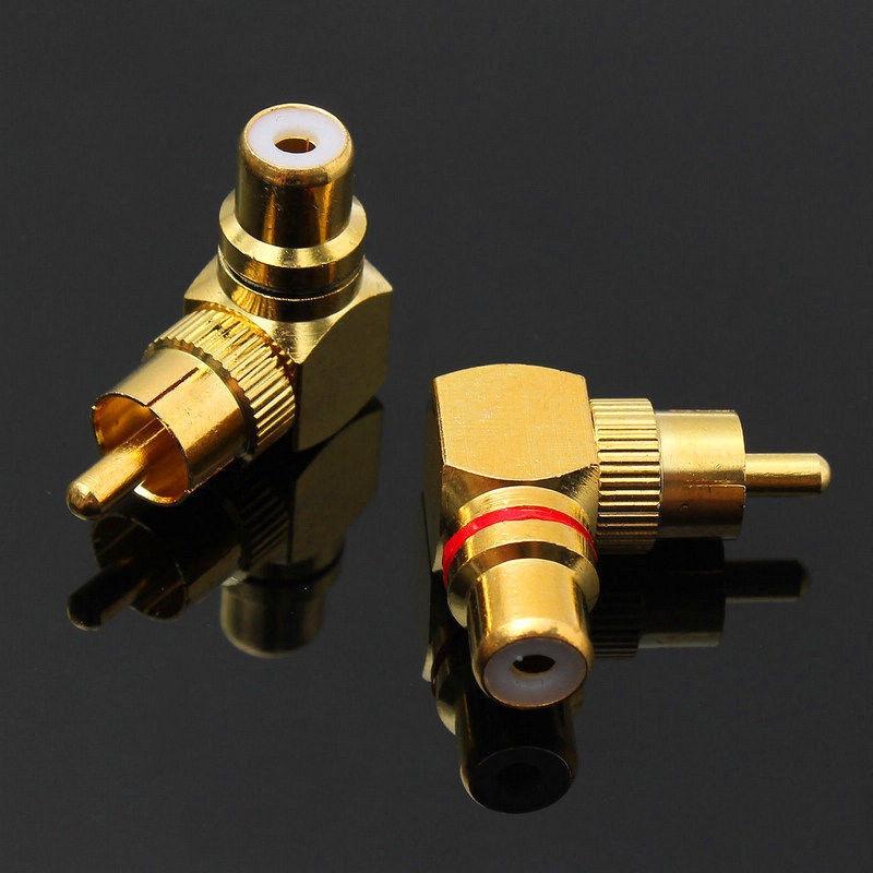 2x Female Male To Female Right Angle 90 Degree Audio Adapter Connector Gold