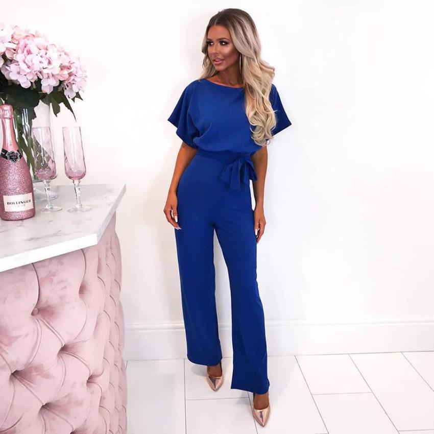 

Женский комбинезон большого размера на шнуровке с пуговицами и коротким рукавом - 7 цветов, коллекция весна/лето 3XL синий