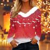 Women's Loose Comfortable Casual And Fashionable V-neck Long Sleeved Christmas Pattern Top