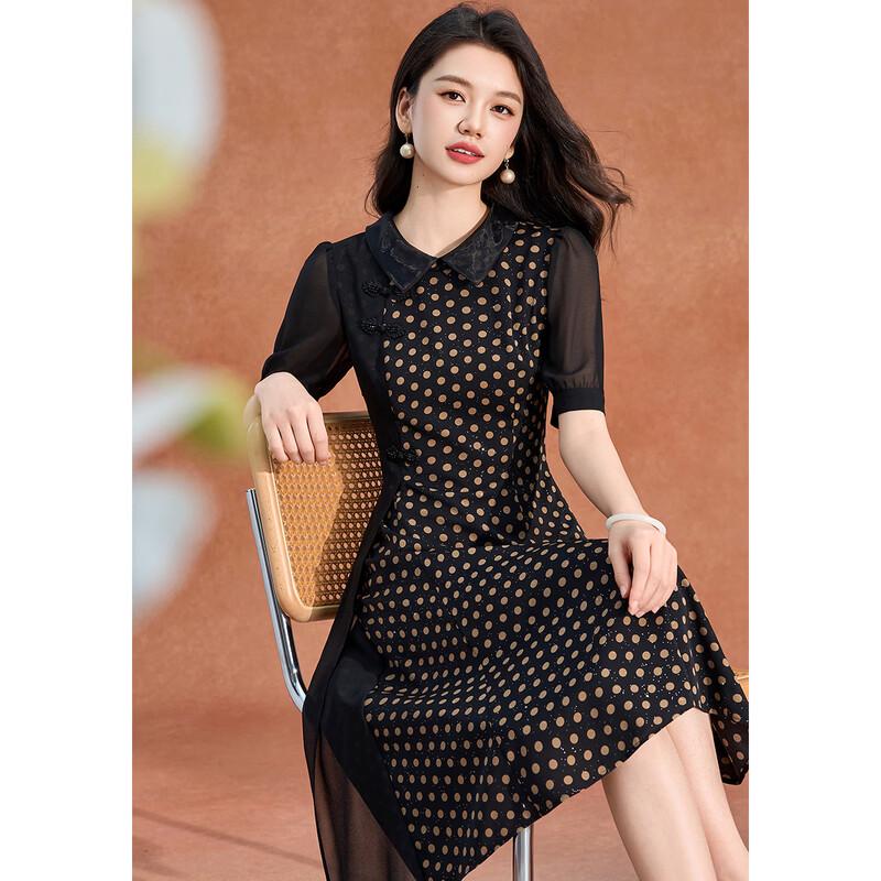 French Retro Polka Dot Lace Patchwork Midi Dress
