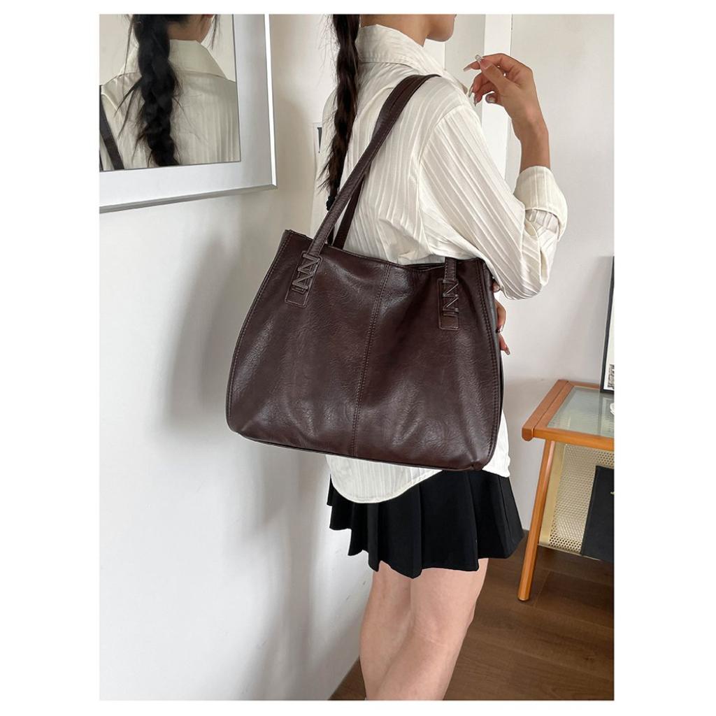 Tote Bag Women PU Large Capacity Stitched Detail Daily Commuting