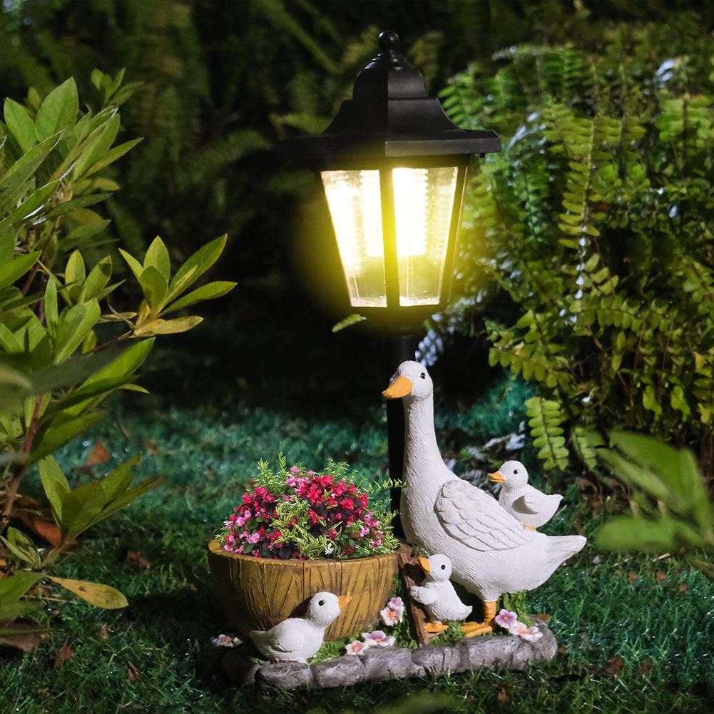 Solar Powered Hexagonal Garden Lamp Animal Garden Statue Resin Sculpture Figurine Light for Courtyard Outside Yard Garden