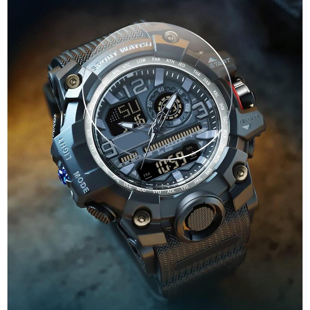 findtime Men's Digital Waterproof 50M Sports Military Watch Dual Time LED Backlight