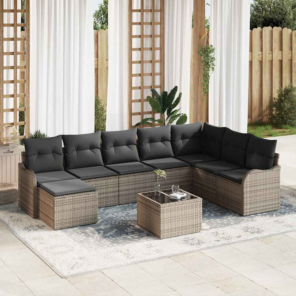 Garden Sofa Set with Storage 9 Pcs Grey Poly Rattan