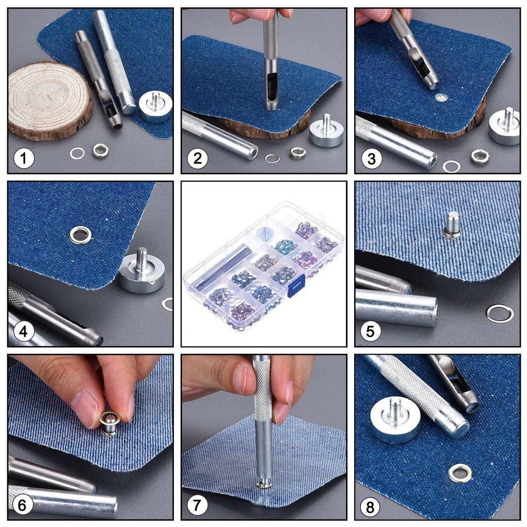 Grommet Tool Kit 100 Sets Grommets Eyelets 6mm Inside Diameter Silver for Clothes Shoes Bag Leather Crafts Clothing Accessories