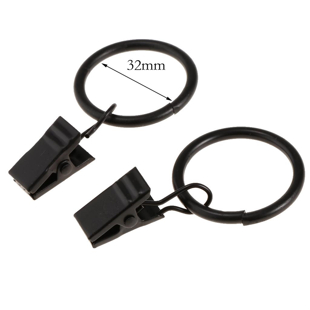 12 Curtain Rings Made of Coated with Clips, 25 Mm / 32 Mm Diameter