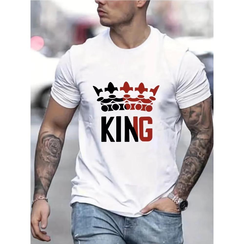 T-shirt d'été à manches courtes et col rond pour homme, 100 % pur coton, ample, confortable, décontracté et à la mode, imprimé KING
