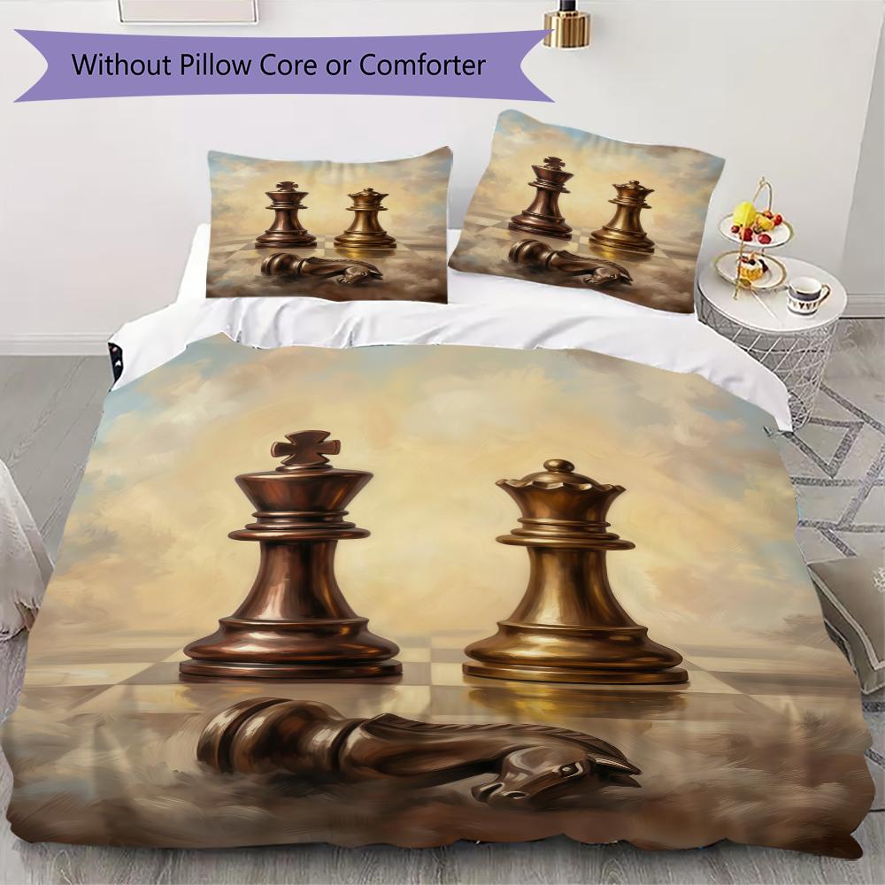 Schachfiguren Muster Bettwäsche Steppdecken-Set Steppdeckenbezug Kissenbezug Heimdekoration Geburtstagsgeschenk (1 Bettbezug + 2 Kissenbezüge (ohne Füllung))