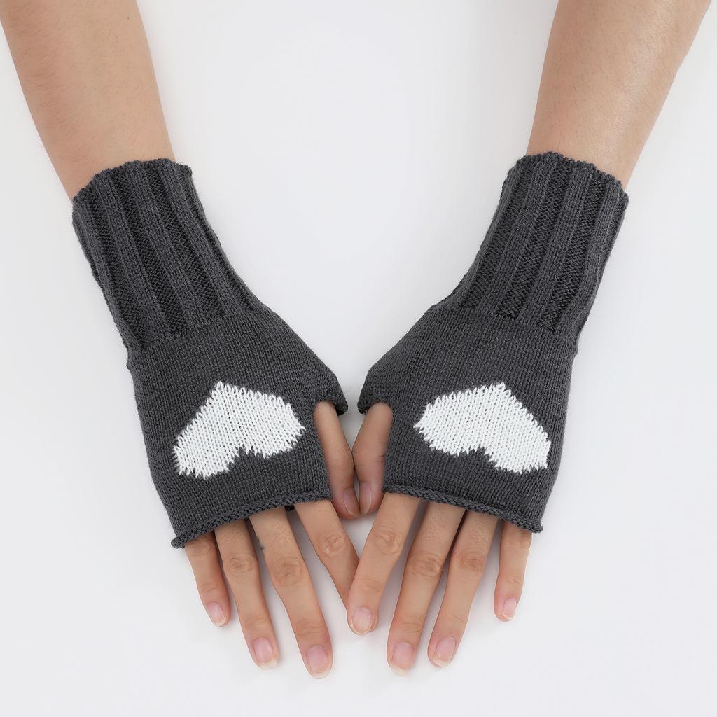 Love Short Cute and Fashionable New Autumn and Winter Knitted Wool Warm Half-finger Fingerless Gloves for Women with Cold Proof Fake Sleeves