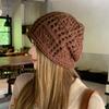 Women S Breathable Hollow Knitted Slouch Hat Solid Color Autumn Flattering Casual Fit