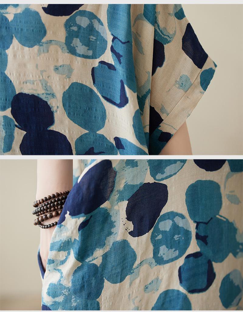 Retro Sukienka Plażowa z Dekoltem V i Luźnym Krojem - Lato 2024 Bawełna Len Narzutka Plus Size