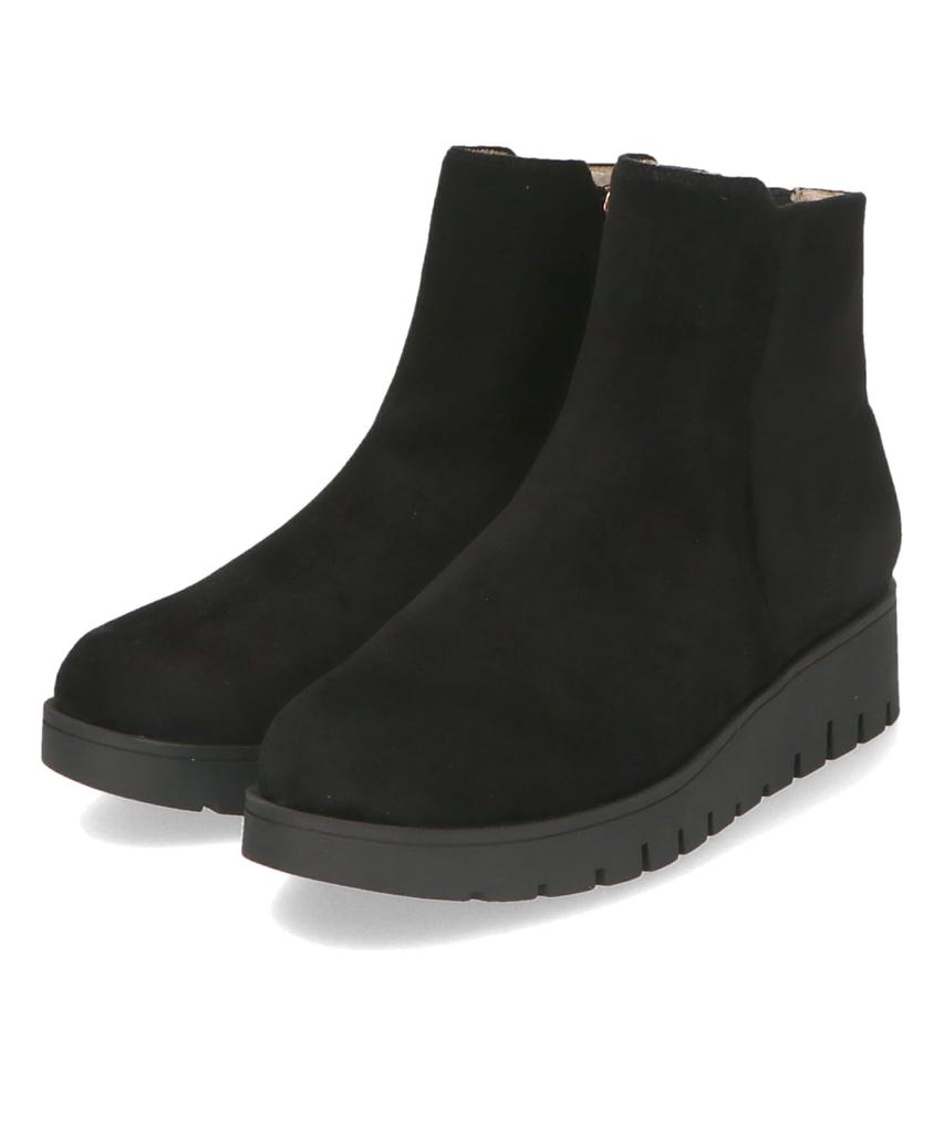 Oriental Traffic Short Cold Hidden Wedge Easy to Walk 42405 BLACK Boots, Suede, Fleece-Lined, Velvet, Warm, Weather, Elastic, Zipper, Heel, Stable,
