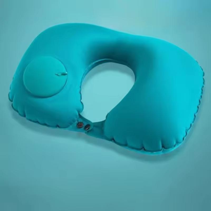 1pc U-shaped Inflatable Travel Pillow Portable Push-type Support Cushion Travel Outdoor Folding  Neck Pillow Throw Pillow