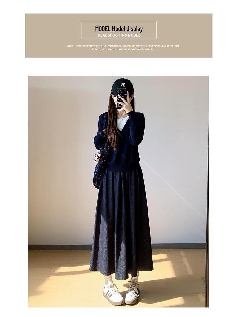 Autumn Winter 2025 High Waist Slimming A-line Long Skirt for Women
