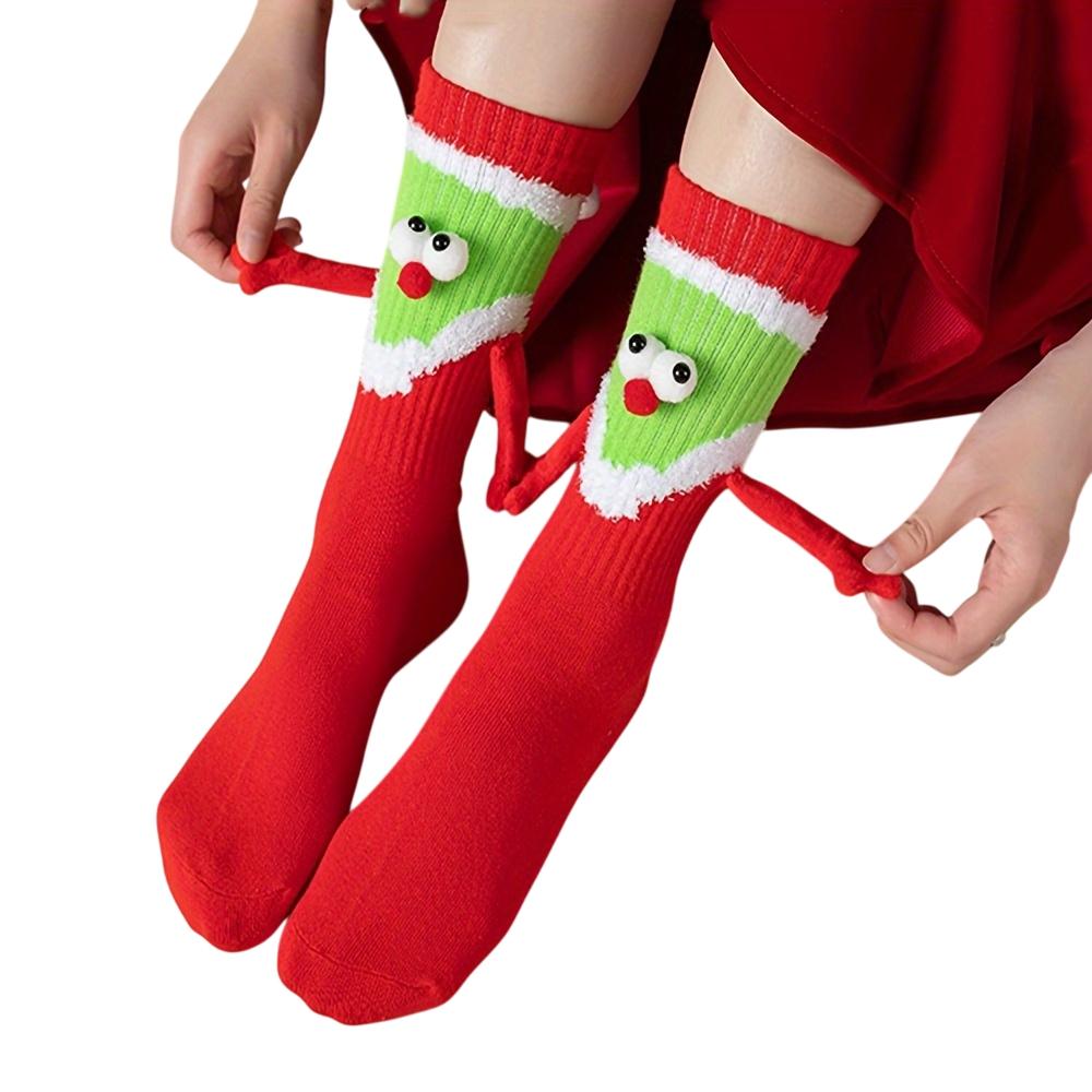 Christmas Elf Pattern Socks Fun Cute Hand-Holding Mid-Calf Socks Comfortable Breathable A