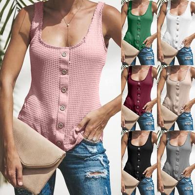 Women's U-Neck Solid Color Sleeveless Button-Down Vest Top