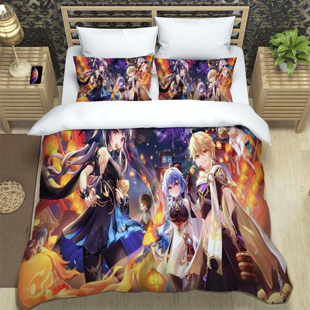 Anime Genshin Impact Animation Cartoon Soft And Comfortable Bedding Set Luxury Quilt Cover Customizable Comforter Bedding Sets