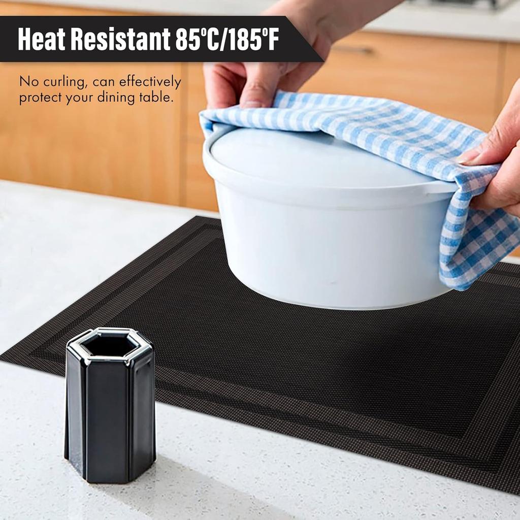 Placemats Set of 4, Heat-Resistant Woven Vinyl Placemat, Non-Slip Washable PVC Table Mat, Easy to Clean Premium Plastic Mats